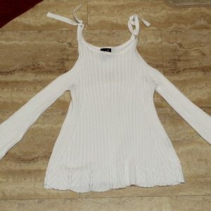 open shoulder long sleeved white blouse